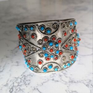 Vintage silver beaded cuff Bracelet
